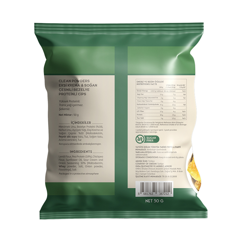 Clean Powders Protein Chips 50 Gr Ekşi Krema Soğan 12 Adet