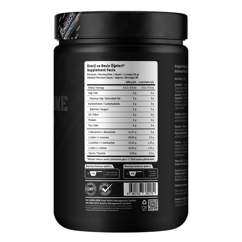 Kingsize Nutrition BCAA + Glutamine Powder 1000 Gr Supplementler