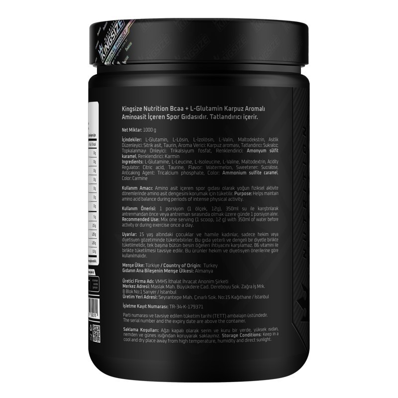 Kingsize Nutrition BCAA + Glutamine Powder 1000 Gr Supplementler