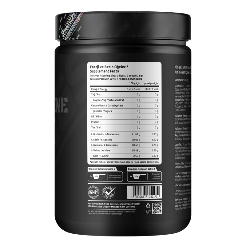 Kingsize Nutrition BCAA + Glutamine Powder 1000 Gr
