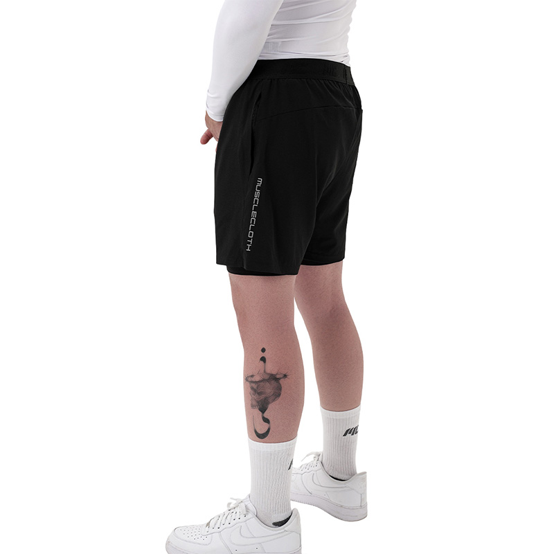 MuscleCloth Performance 2 In 1 Erkek Taytlı Şort Siyah