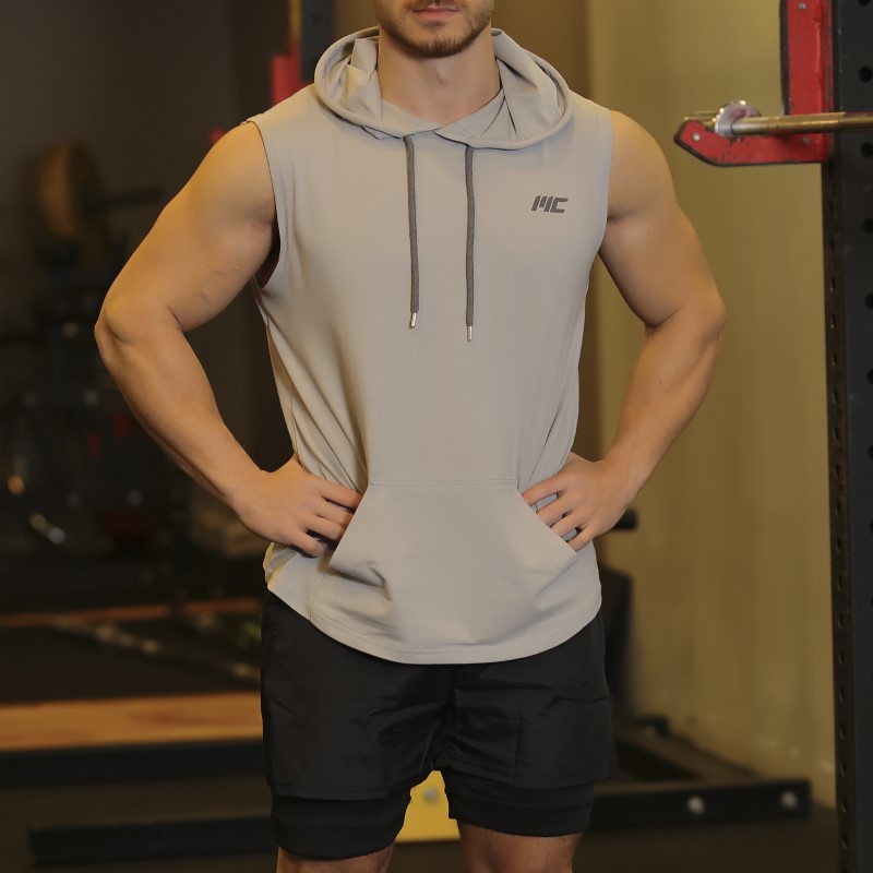 MuscleCloth Training Kapüşonlu Kolsuz T-Shirt Gri