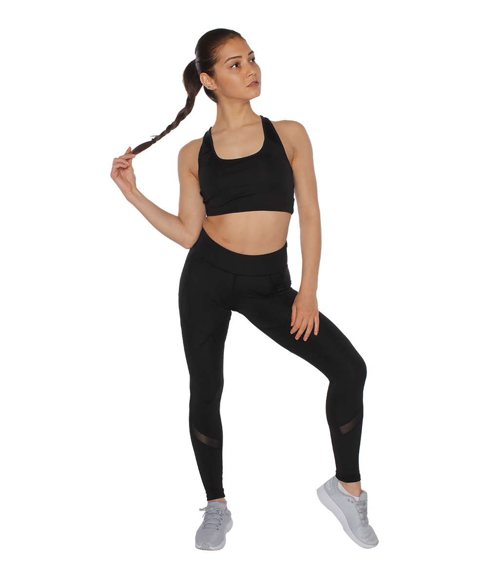 MuscleCloth Zimma Tül Detaylı Tayt + Performance Sporcu Sütyeni Siyah