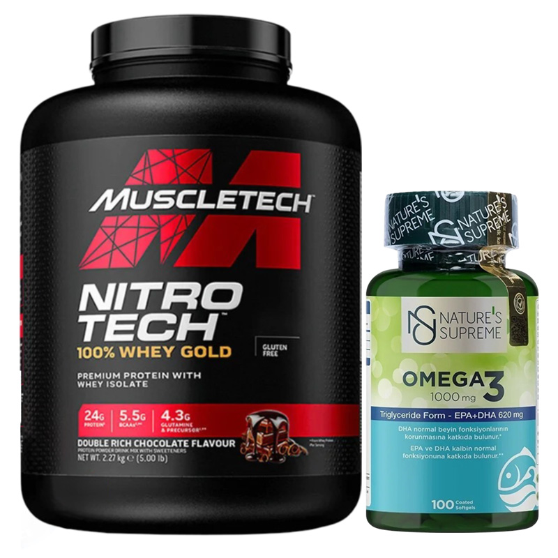 Muscletech Nitro-Tech %100 Whey Gold Protein 2270 Gr + Nature's Supreme Omega 3 1000 Mg 100 Kapsül Kombinasyonu
