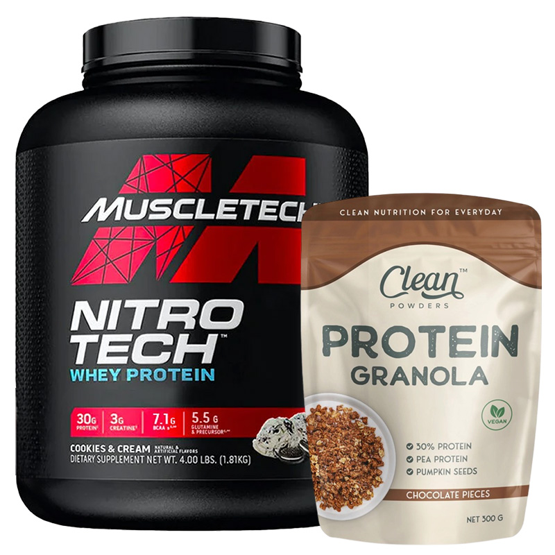 Muscletech Nitro-Tech Whey Protein 1814 Gr + Clean Powders Protein Granola Kombinasyonu
