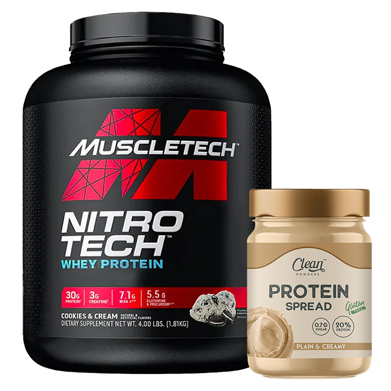 Muscletech Nitro-Tech Whey Protein 1814 Gr + Clean Powders Protein Spread Fındık Kreması Kombinasyonu