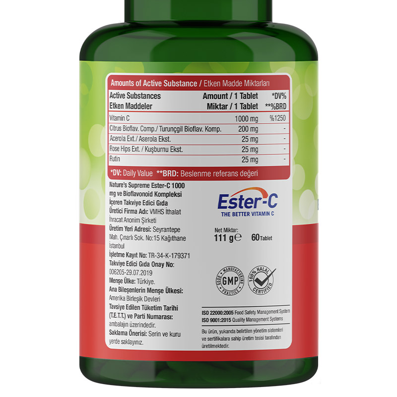 Nature's Supreme Ester-C 1000 Mg C Vitamini 60 Tablet