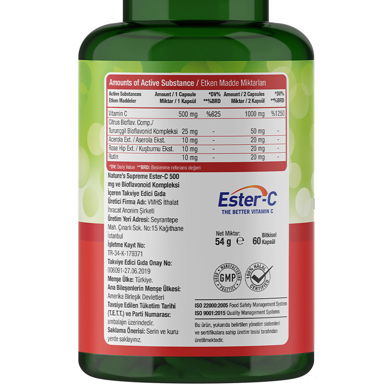 Nature's Supreme Ester-C 500 Mg C Vitamini 60 Kapsül