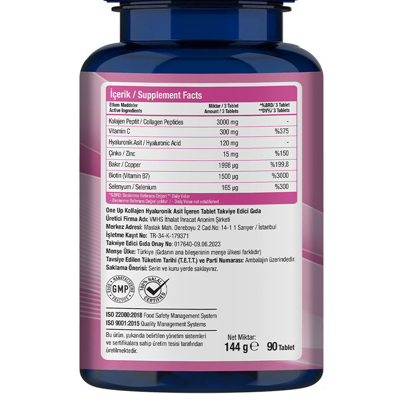 One Up Collagen Hyaluronic Acid 90 Tablet