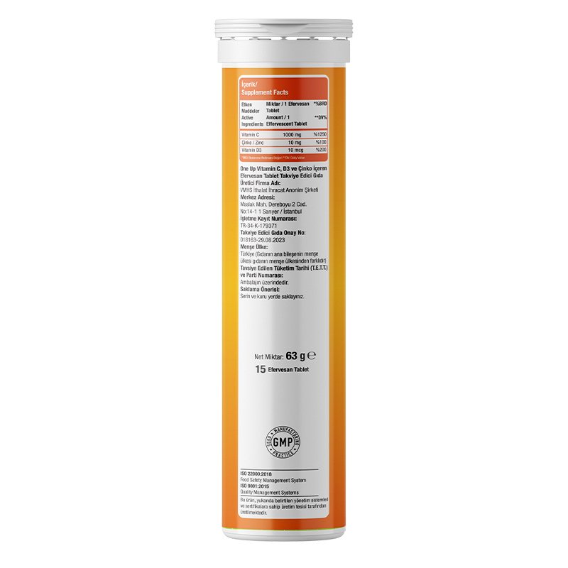 One Up Üçlü Etki C Vitamini + Çinko + D Vitamini 15 Efervesan Tablet