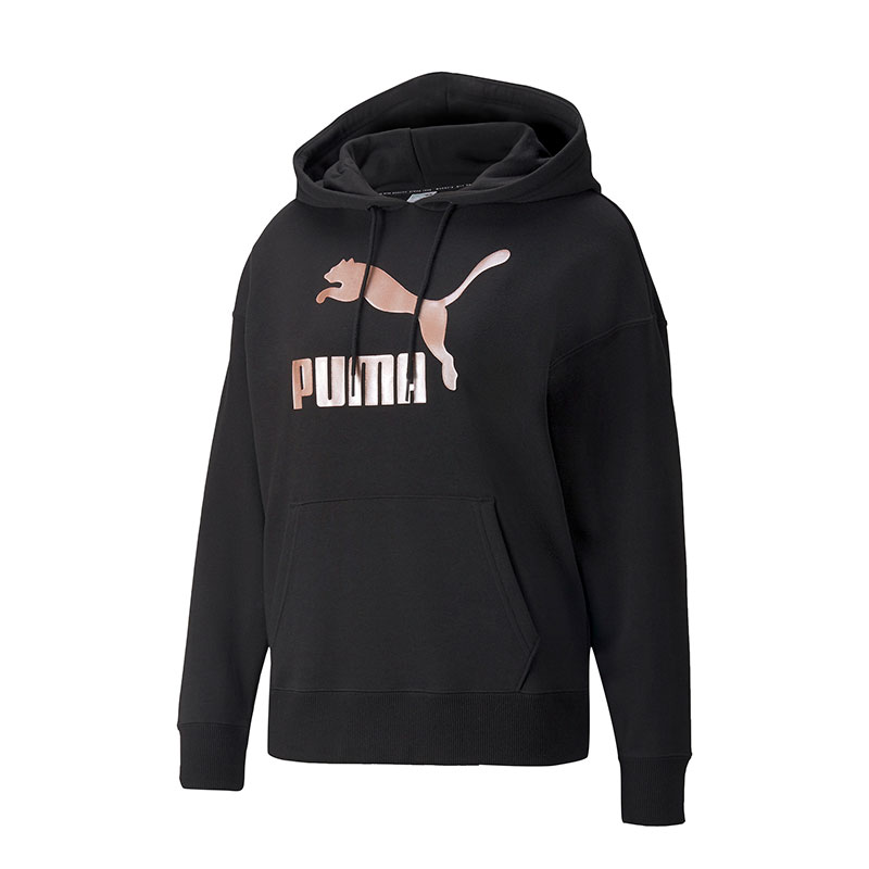 Puma Classics Metallic Logo Kadın Kapüşonlu Sweatshirt Siyah