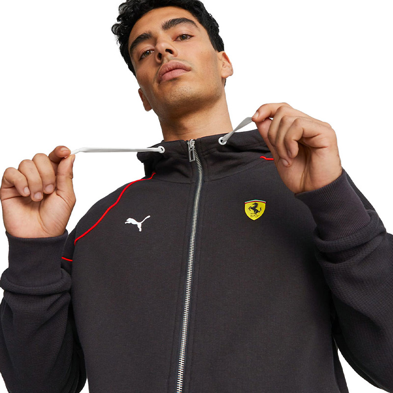Puma Ferrari Race Fermuarlı Kapüşonlu Sweatshirt Siyah