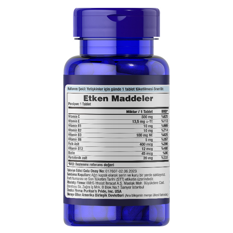 Puritan's Pride B Complex Plus Vitamin C 500 Mg 60 Tablet