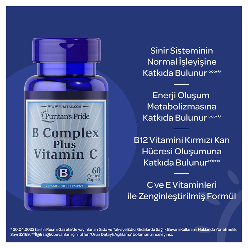 Puritan's Pride B Complex Plus Vitamin C 500 Mg 60 Tablet