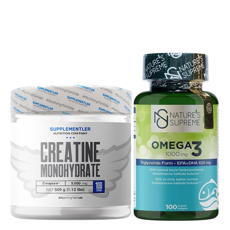 Supplementler.com Creatine (Creapure®) 509 Gr + Nature's Supreme Omega 3 1000 Mg 100 Kapsül Kombinasyonu