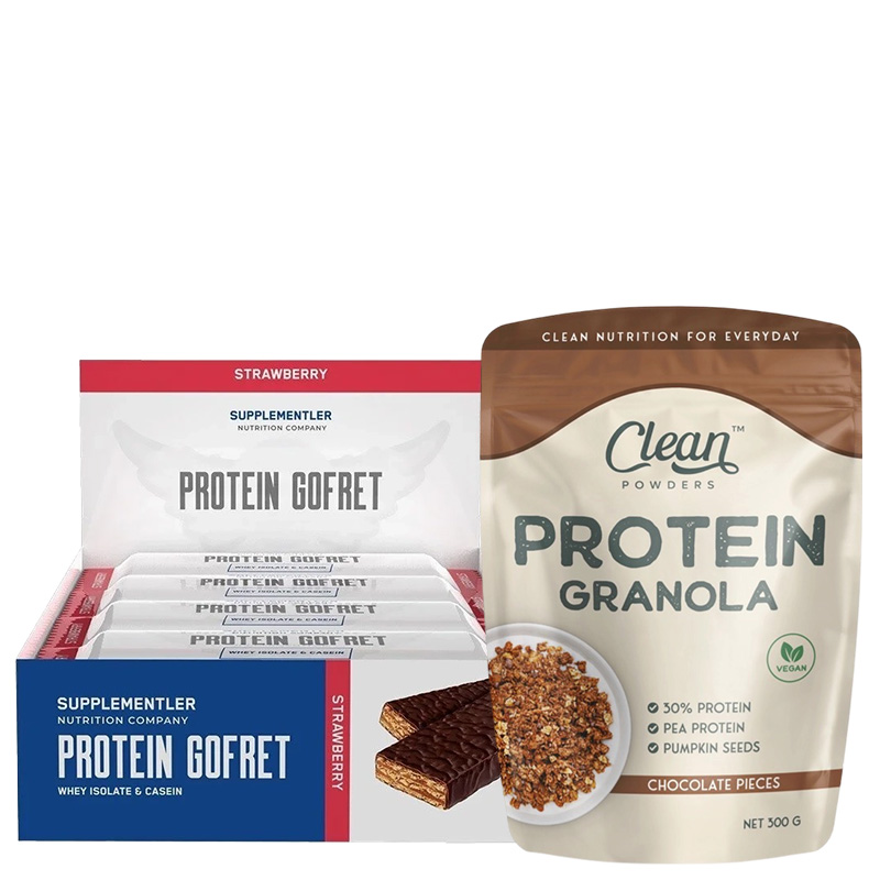 Supplementler.com Protein Gofret 40 Gr 12 Adet + Clean Powders Protein Granola Kombinasyonu