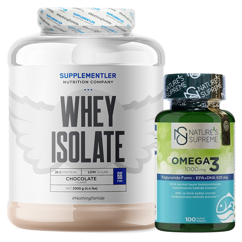 Supplementler.com Whey Isolate 2000 Gr + Nature's Supreme Omega 3 1000 Mg 100 Kapsül Kombinasyonu