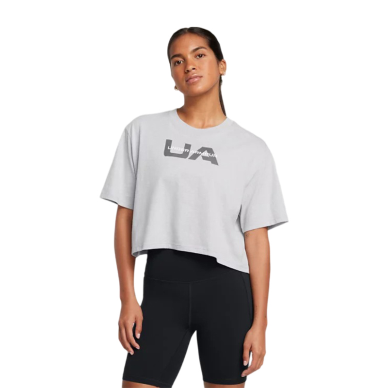 Under Armour Boxy Crop Branded Kadın Kısa Kollu T-Shirt Gri