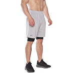 MuscleCloth 2 in 1 Erkek Taytlı Stretch Şort Açık Gri