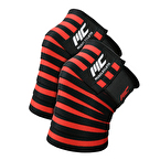 MuscleCloth Pro Knee Wraps Diz Bandajı 2'Li Paket - Cırt Bantlı Siyah Kırmızı
