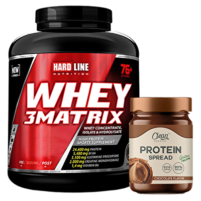 Hardline Whey 3 Matrix 2300 Gr + Clean Powders Protein Spread Çikolata Kombinasyonu