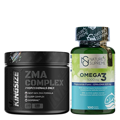 Kingsize Nutrition ZMA Complex 100 Tablet + Nature's Supreme Omega 3 1000 Mg 100 Kapsül Kombinasyonu