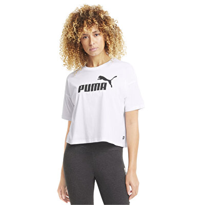 Puma Essentials Logo Cropped Kadın Kısa Kollu T-Shirt Beyaz