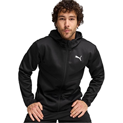 Puma Train All Day PWRFleece Fermuarlı Kapüşonlu Sweatshirt Siyah Beyaz