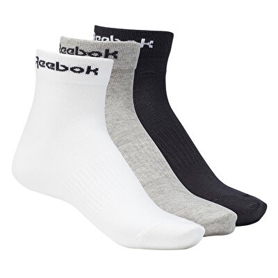 Reebok Active Core Ankle 3'lü Çorap Gri Beyaz Siyah