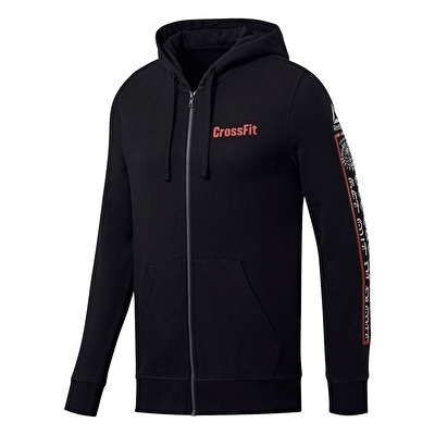 Reebok Crossfit Full Zip Fermuarl Kapu onlu Sweatshirt Siyah Erkek Spor Giyim