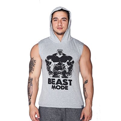 Supplementler.com Beast Mode Hlk Kapüşonlu Kolsuz T-Shirt Gri