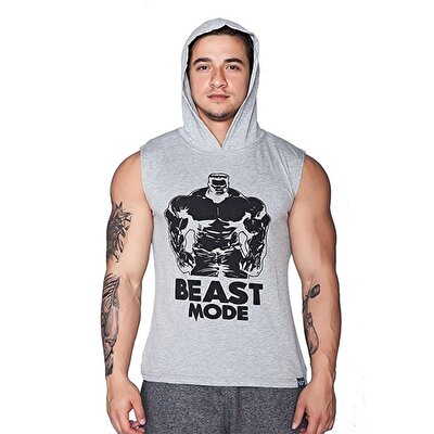 Supplementler.com Beast Mode Hlk Kapüşonlu Kolsuz T-Shirt Gri