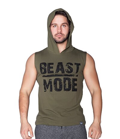 Supplementler.com Beast Mode Kapüşonlu Kolsuz T-Shirt Yeşil