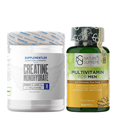 Supplementler.com Creatine (Creapure®) 255 Gr + Nature's Supreme Multivitamin for Men 100 Kapsül Kombinasyonu