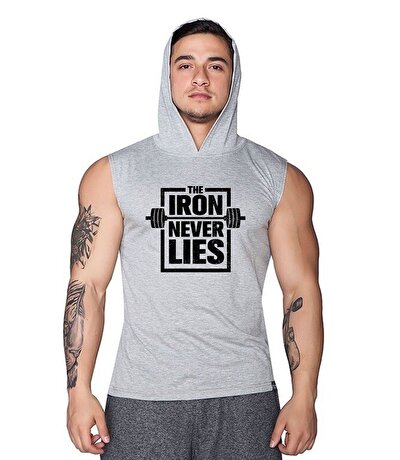 Supplementler.com Iron Never Lies Kapüşonlu Kolsuz T-Shirt Gri