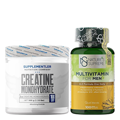 Supplementler.com Micronized Creatine 500 Gr + Nature's Supreme Multivitamin for Men 100 Kapsül Kombinasyonu
