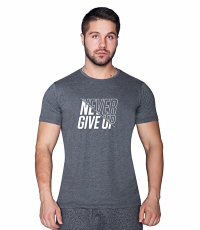 Supplementler.com Never Give Up T-Shirt Gri