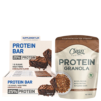 Supplementler.com Protein Bar 50 Gr 12 Adet + Clean Powders Protein Granola Kombinasyonu