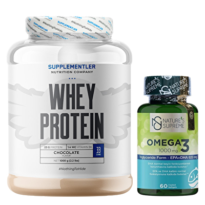Supplementler.com Whey Protein 1000 Gr + Nature's Supreme Omega 3 1000 Mg 60 Kapsül Kombinasyonu