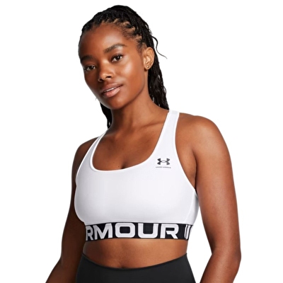 Under Armour HeatGear Mid Branded Sporcu Sütyeni Beyaz