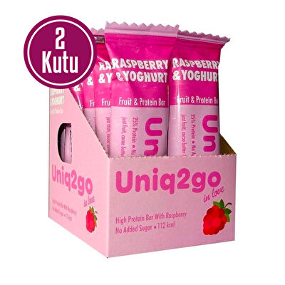 Uniq2go In Love Yoğurt Aromalı ve Ahududulu Protein Bar 32 Gr 12 Adet x 2 Kutu
