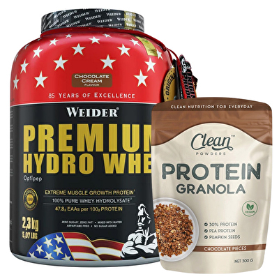 Weider Premium Hydro Whey Protein Tozu 2300 Gr + Clean Powders Protein Granola Kombinasyonu